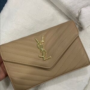 Yves Saint Laurent Beige Quilted Leather Clutch